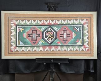 Original Art Piece Mixed Media by R. Atkins VERY LARGE 5ft Long Material with Design Painted over 