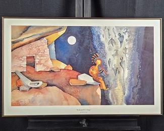 Offset Lithograph "Kokopelli's Song" by Kathy Cooney Framed in a Metal Frame 30" x 18 1/2