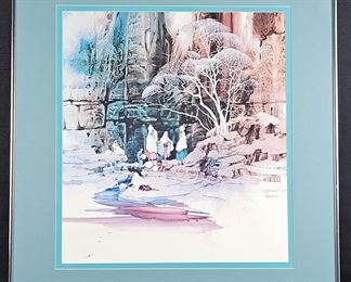 Large Offset Lithograph of an Original by Michael Atkinson Native American Scene 26" x 28" Framed