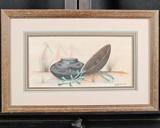 Framed Original Art by "D. Boyd" 1989 - Measures 18" x 12" with Wood Frame