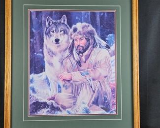 Signed By Artist Maija "Lone Wolf" Offset Lithograph Framed 20" x 24" Image Alone