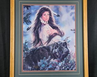 Signed By Artist Maija "Black Magic Wolf" Offset Lithograph Framed 20" x 24" Image Alone