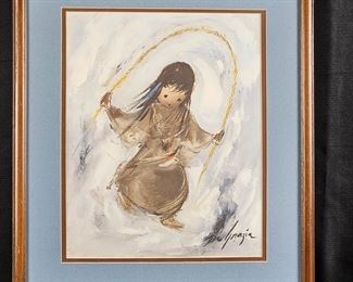 Offset Lithograph Reproduction of DeGrazia's Watercolor "Merrily Merrily Merrily" Framed & Matted 18" x 21"