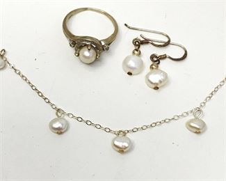 Lot #74 - Delicate Sterling Necklace and Earring Set w/ a 10k White Gold Ring