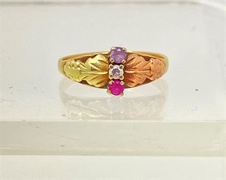 Lot #75 - Black Hills Two Tone10k Gold Ring with 3 Gemstones