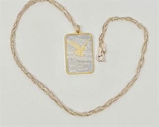 Lot #78 - 200th Anniversary 999 Fine Sterling Plaque Pendant w/ Sterling Chain
