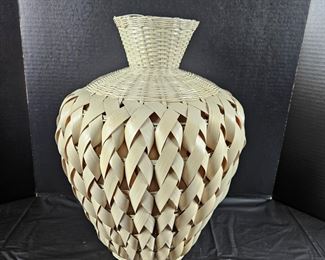 Large White Wicker Bottleneck Decorative Basket with Braided Effect - 16" Tall