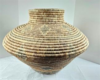 Large Native American Coil Basket With Faded Diamon Pattern on the Outside - 20" Tall x 26" Wide