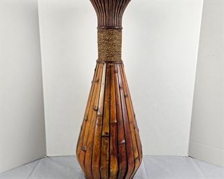 Beautiful Rattan Wood Tall Vase-Like Decor with Braided Accents and Pretty Golden Red Stain 23" Tall