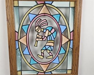 Framed Stained Glass Window Hang of Kokopelli - Made in Salida, Colorado 13" x 16" Ready to Hang