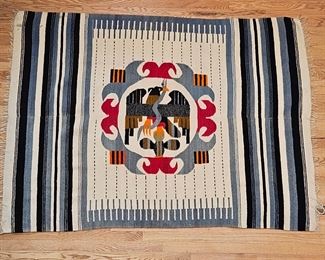 Beautiful Full Size Hand Woven Blanket Rug With the Mexican Coat of Arms Symbol in The Center 