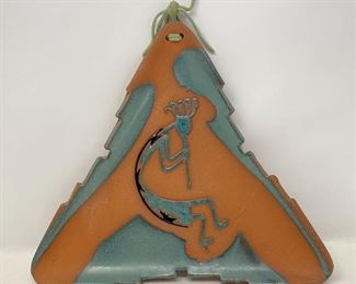 Lot #66 - Red Clay Kokopelli Wall Art w Teal Glaze Southwest Design