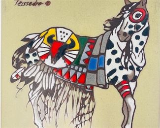 Lot #71 -Native American Horse by Cleo Teissedre Hand Painted Ceramic Trivet or Wall Decor