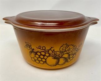 Lot #113  - Vintage Old Orchard 1Qt. Ovenware Pyrex - Round Shape #473