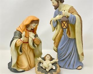 Lot #108  - Vintage O'Well 3Pc Bisque Porcelain Nativity Figures -Joseph, Mary, Baby Jesus 