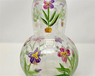 Lot #106 &nbsp;- Fifth Avenue Crackle Crystal Hand Painted Art Glass Set- Bedside Glass & Carafe from Romania