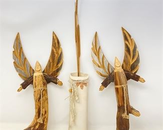 Lot #57 &nbsp;- Amaizing Pair of Hand Carved Wooden Angels by Recognized New Mexican Artist- The Late Hector Rascon (May, 2017)