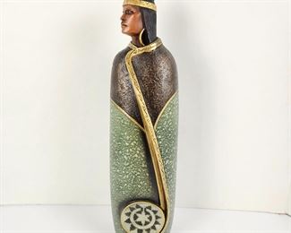 Tall 16" Figurine of a Native American Woman Wrapped in a Ceremonial Wrap