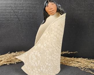 Unique Statue Figurine of a Native American Woman with her Blanket Blowing in the Wind - By Andreas Goff