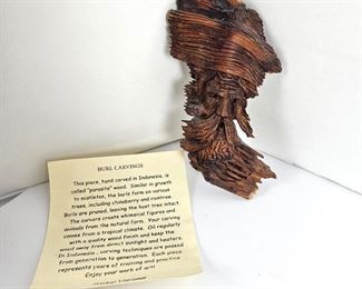 This Small Carved Gem Comes From Indonesia ~ Carved From Burl Wood & Knots in wood 5" Tall