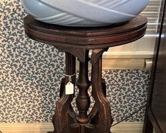 Small antique side table; vintage art deco bowl