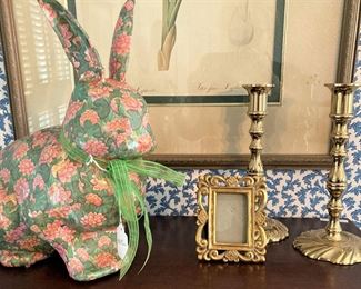 Bunny; brass candlesticks