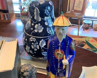 Lion bookends; Asian figure