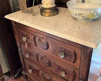 Antique 3- drawer chest with marble top