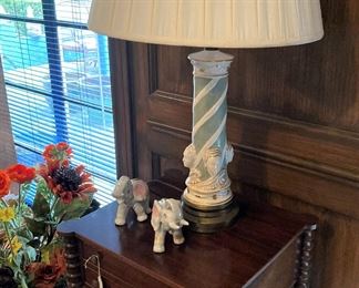 Small side table; elephant; matching lamp