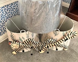 3 lamp shades; cat hat rack