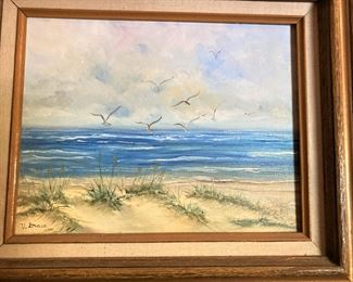 Oil on canvas beach scene