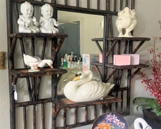 Unique wooden mirror; ducks; swans