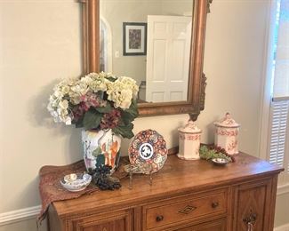Antique buffet; antique mirror