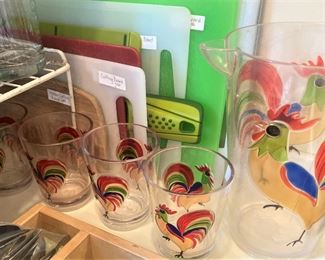 Rooster pitcher and glasses