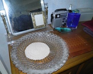 Fostoria platters notice the Lucite mirror