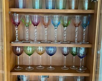 A lot of unique colored glassware