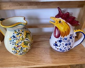 Handpainted Italian rooster pitcher 