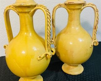 15	$100 	
2 matching glazed pottery urns yellow 	17x18