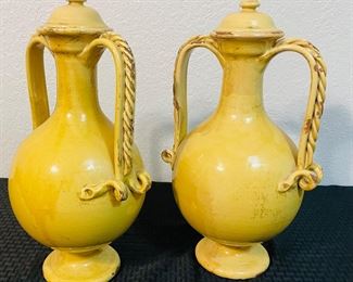 15	$100 	
2 matching glazed pottery urns yellow 	