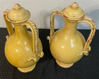 15	$100 	
2 matching glazed pottery urns yellow 	