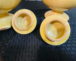 15	$100 	
2 matching glazed pottery urns yellow 	