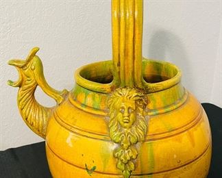 46	$250 	Huge - 34"T approx
Italian pottery yellow/green glazed wine urn with bacchus	
