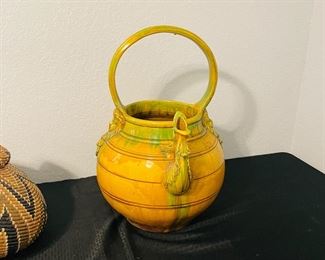 46	$250 	
Italian pottery yellow/green glazed wine urn with bacchus	