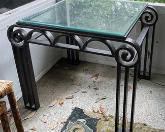 94	$140 	Iron side table with thick glass top 