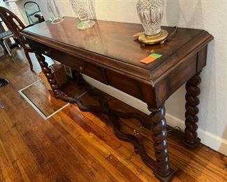 67	$395 	Wood console with turn legs 66x18x33	