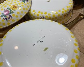 $195 MacKenzie Childs set of 2 cooking pots with floral design 