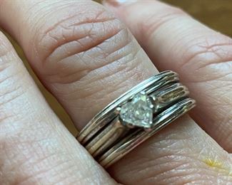 $850 - 14kt white gold trio band all attached with heart diamond 1/2 carat - Sz 6.5 (client purchased for over $2,400 a few years back)