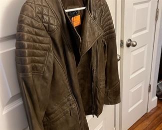 Leather jacket designer olive sz 46 or 12 Us