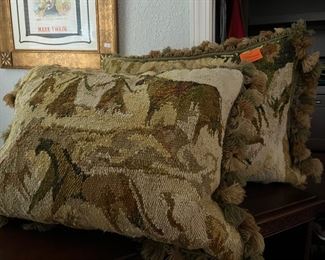 $70 Set of two down pillows African animals tapestry 