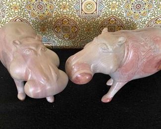 2 Stone Hippopotamuses